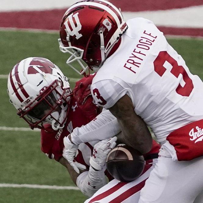 Wisconsin cornerback Caesar Williams breaks up a pass intended for Indiana wide receiver Ty Fryfogle